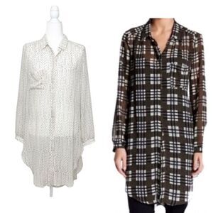 ASTR Button Down Top White Print Tunic Size Medium